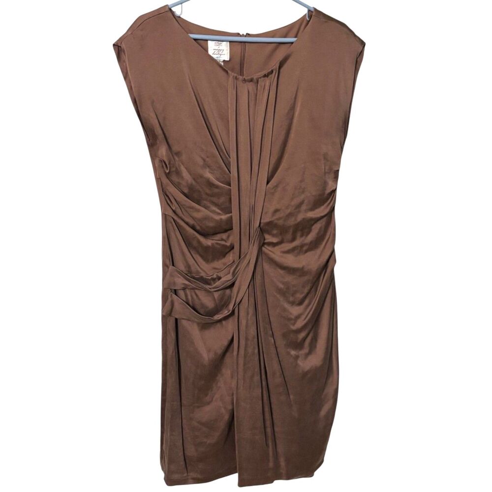 Suzi Chin for Maggie Boutique Brown Silk Sheath Dress Ruched Size 14 Cocktail